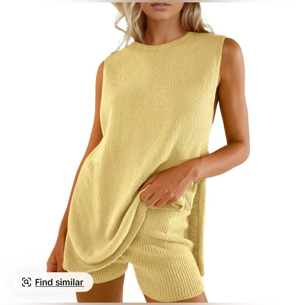 Women’s 2-piece viral summer knit sweater set sleeveless tunic top/shorts XL